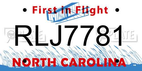 RLJ7781 North Carolina License Plate