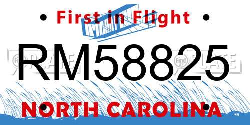 RM58825 North Carolina License Plate