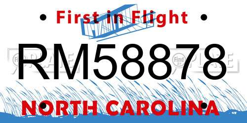 RM58878 North Carolina License Plate