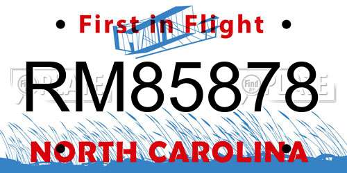RM85878 North Carolina License Plate