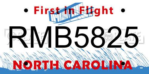RMB5825 North Carolina License Plate