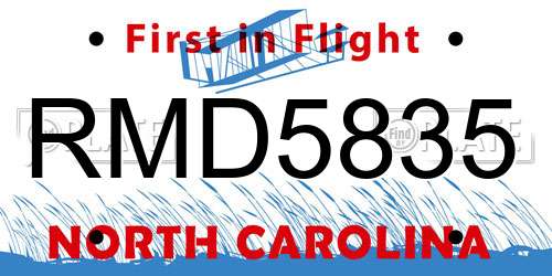 RMD5835 North Carolina License Plate