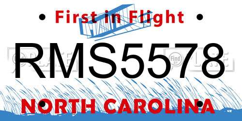 RMS5578 North Carolina License Plate