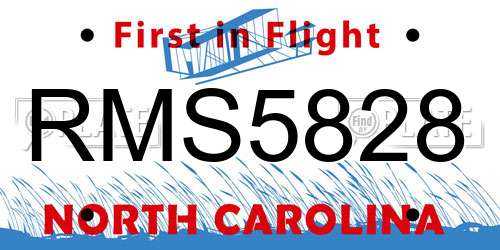 RMS5828 North Carolina License Plate