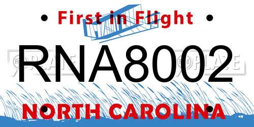 RNA8002 North Carolina License Plate