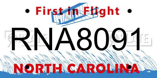 RNA8091 North Carolina License Plate