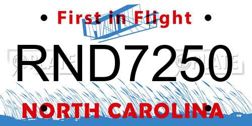 RND7250 North Carolina License Plate