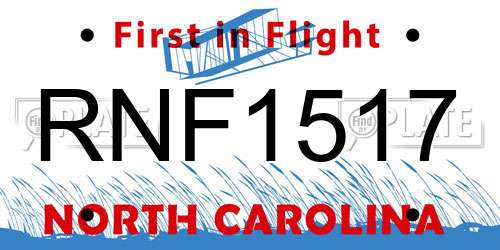 RNF1517 North Carolina License Plate