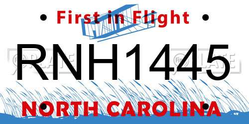 RNH1445 North Carolina License Plate