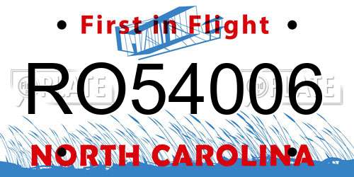 RO54006 North Carolina License Plate