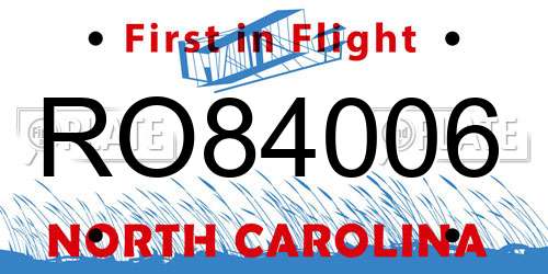 RO84006 North Carolina License Plate