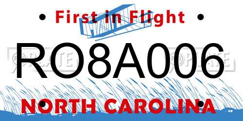 RO8A006 North Carolina License Plate