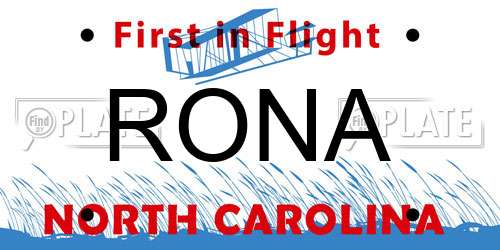 RONA North Carolina License Plate