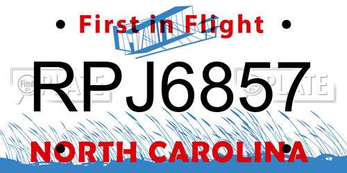RPJ6857 North Carolina License Plate