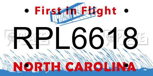 RPL6618 North Carolina License Plate