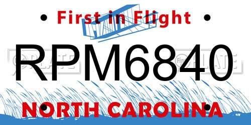 RPM6840 North Carolina License Plate