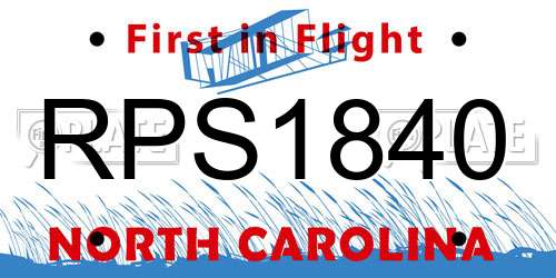 RPS1840 North Carolina License Plate