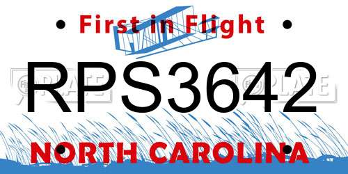 RPS3642 North Carolina License Plate