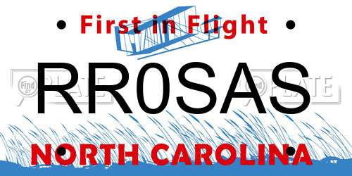 RR0SAS North Carolina License Plate