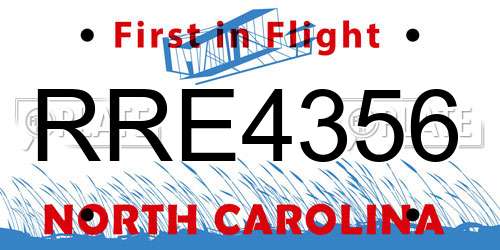 RRE4356 North Carolina License Plate