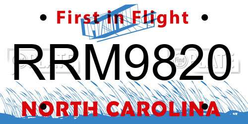 RRM9820 North Carolina License Plate