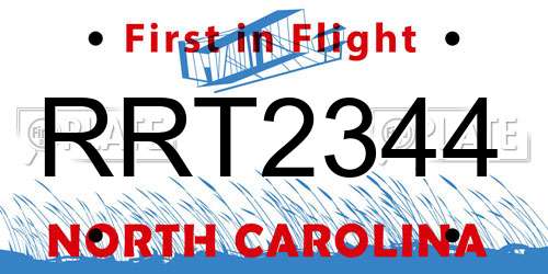 RRT2344 North Carolina License Plate