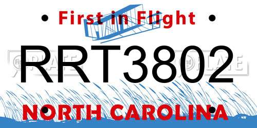 RRT3802 North Carolina License Plate