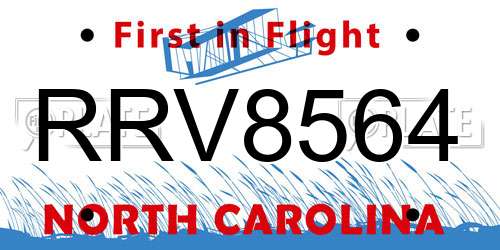 RRV8564 North Carolina License Plate