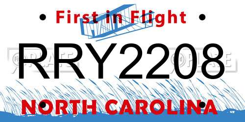 RRY2208 North Carolina License Plate