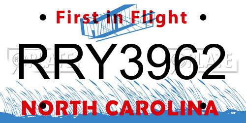 RRY3962 North Carolina License Plate