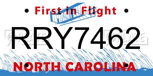 RRY7462 North Carolina License Plate