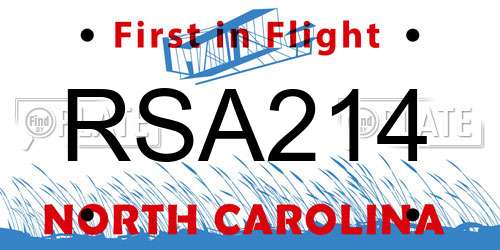 RSA214 North Carolina License Plate
