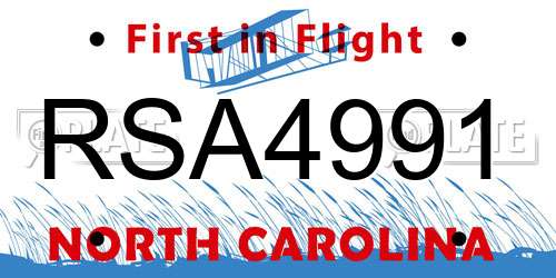 RSA4991 North Carolina License Plate