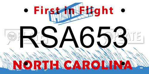 RSA653 North Carolina License Plate
