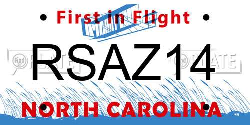RSAZ14 North Carolina License Plate