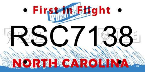 RSC7138 North Carolina License Plate