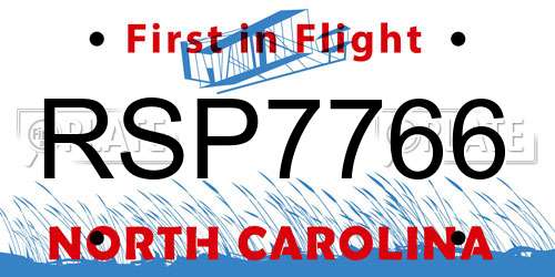 RSP7766 North Carolina License Plate