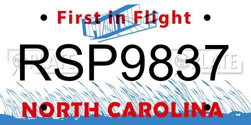 RSP9837 North Carolina License Plate