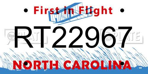 RT22967 North Carolina License Plate