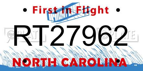 RT27962 North Carolina License Plate