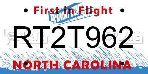 RT2T962 North Carolina License Plate