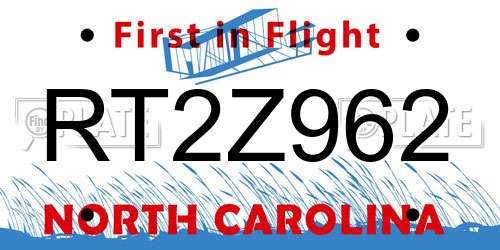 RT2Z962 North Carolina License Plate