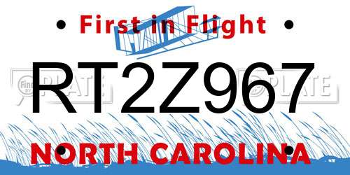 RT2Z967 North Carolina License Plate