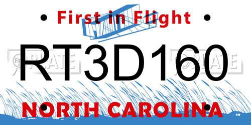 RT3D160 North Carolina License Plate