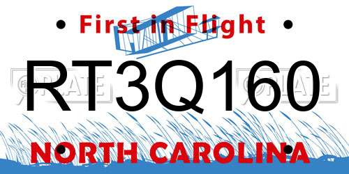 RT3Q160 North Carolina License Plate