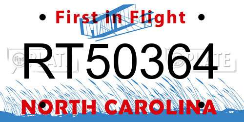RT50364 North Carolina License Plate
