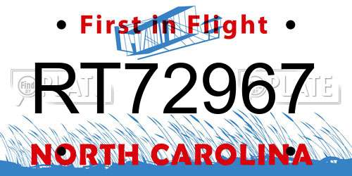 RT72967 North Carolina License Plate