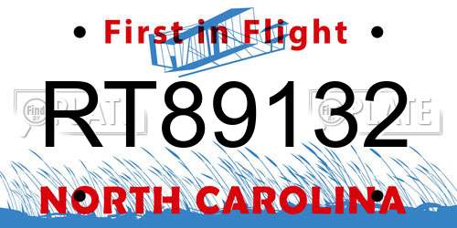 RT89132 North Carolina License Plate