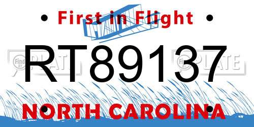 RT89137 North Carolina License Plate