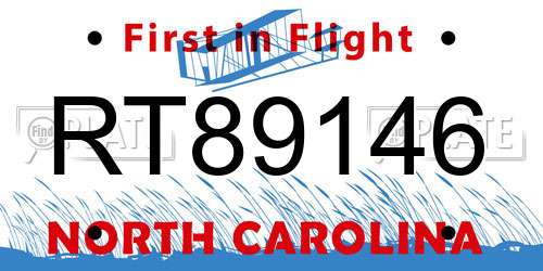 RT89146 North Carolina License Plate